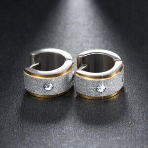 Hoop huggies earrings jewelry white gold tone stainless steel shiny crystals